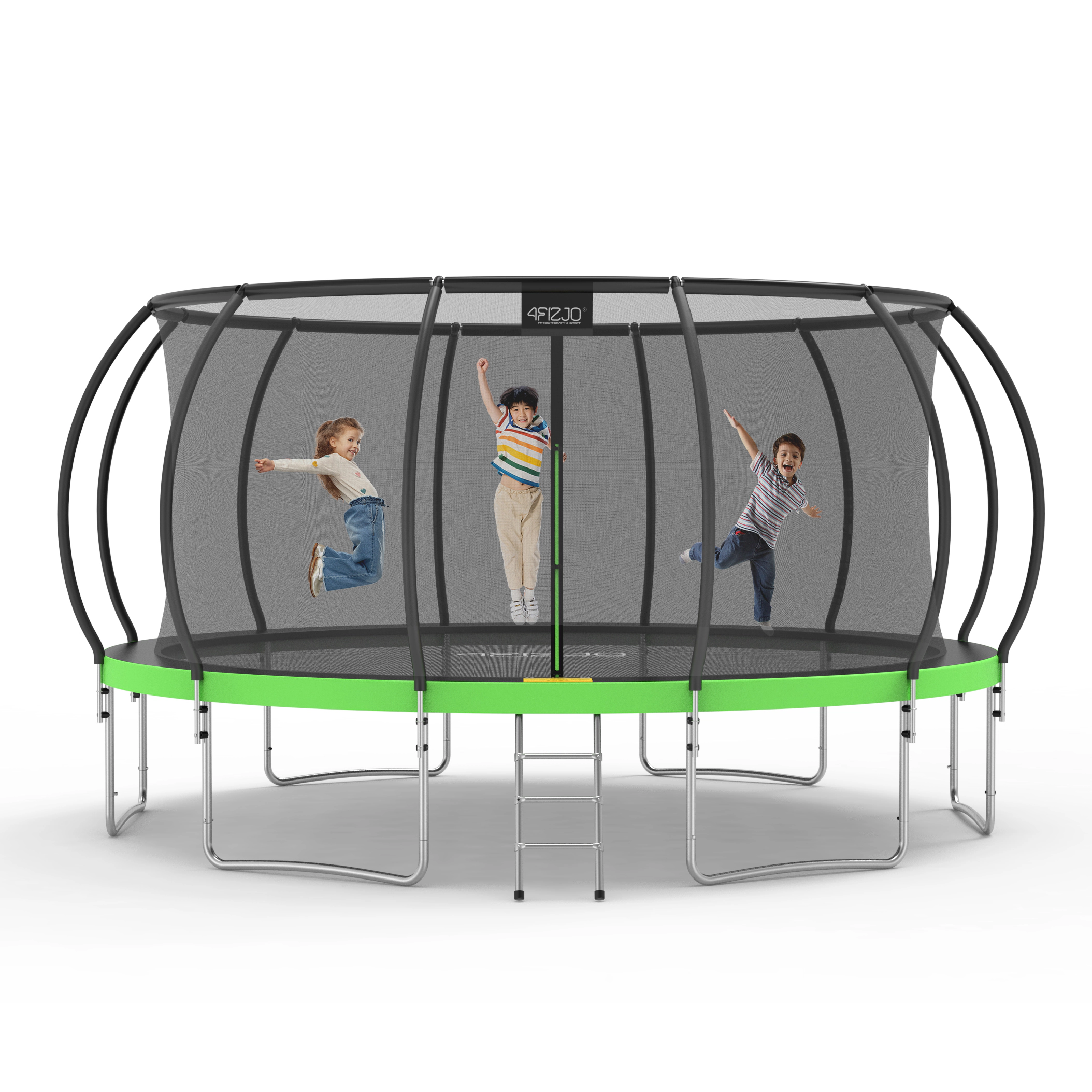 trampolina ogrodowa dla dzieci duża z sietką wewnętrzną drabinka w zestawie bezpieczna siatka ochronna