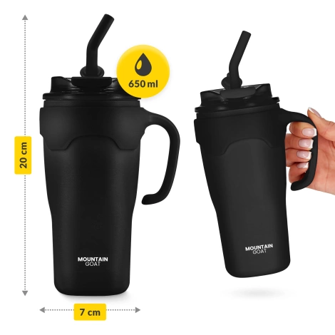 Kubek termiczny ze słomką 650 ml czarny