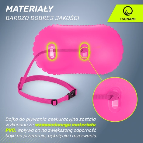 Bojka asekuracyjna do pływania dmuchana TSUNAMI różowa