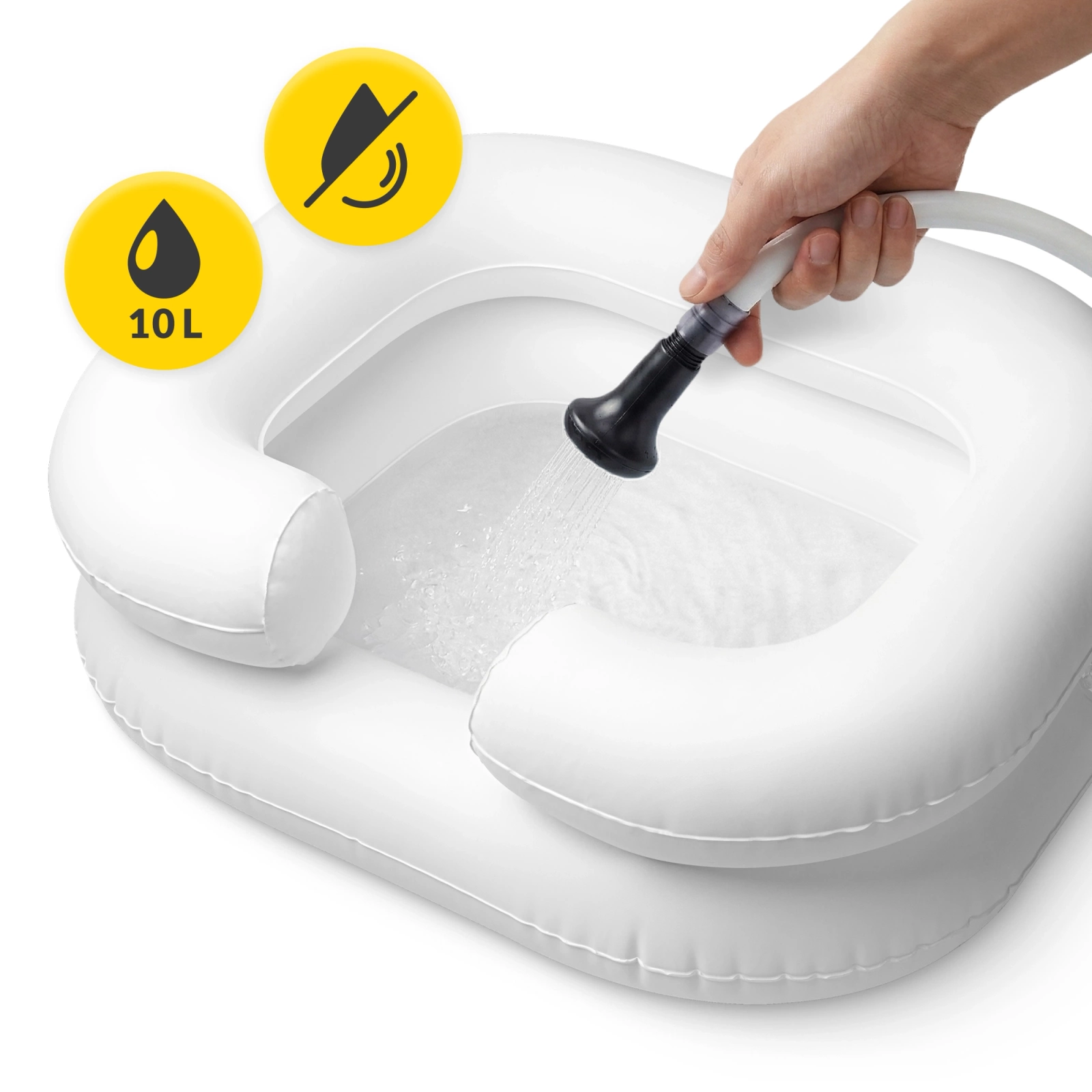 Nadmuchiwany basen do mycia głowy w łóżku z prysznicem