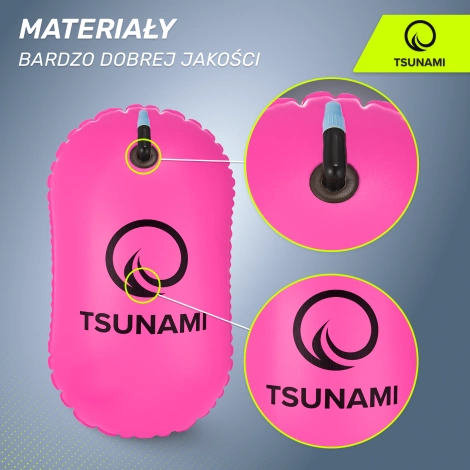 Bojka asekuracyjna do pływania dmuchana TSUNAMI różowa