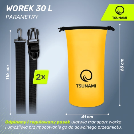 Worek wodoodporny 30 litrówTSUNAMI żółty