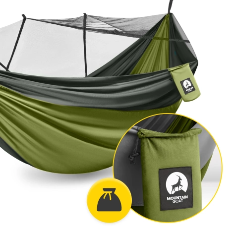 Hamak turystyczny jednoosobowy z moskiterią Mountain Goat szaro-zielony