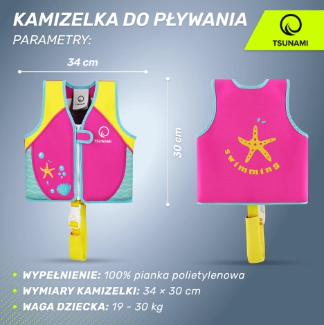 Kamizelka do pływania dla dzieci 3-6 lat TSUNAMI różowa