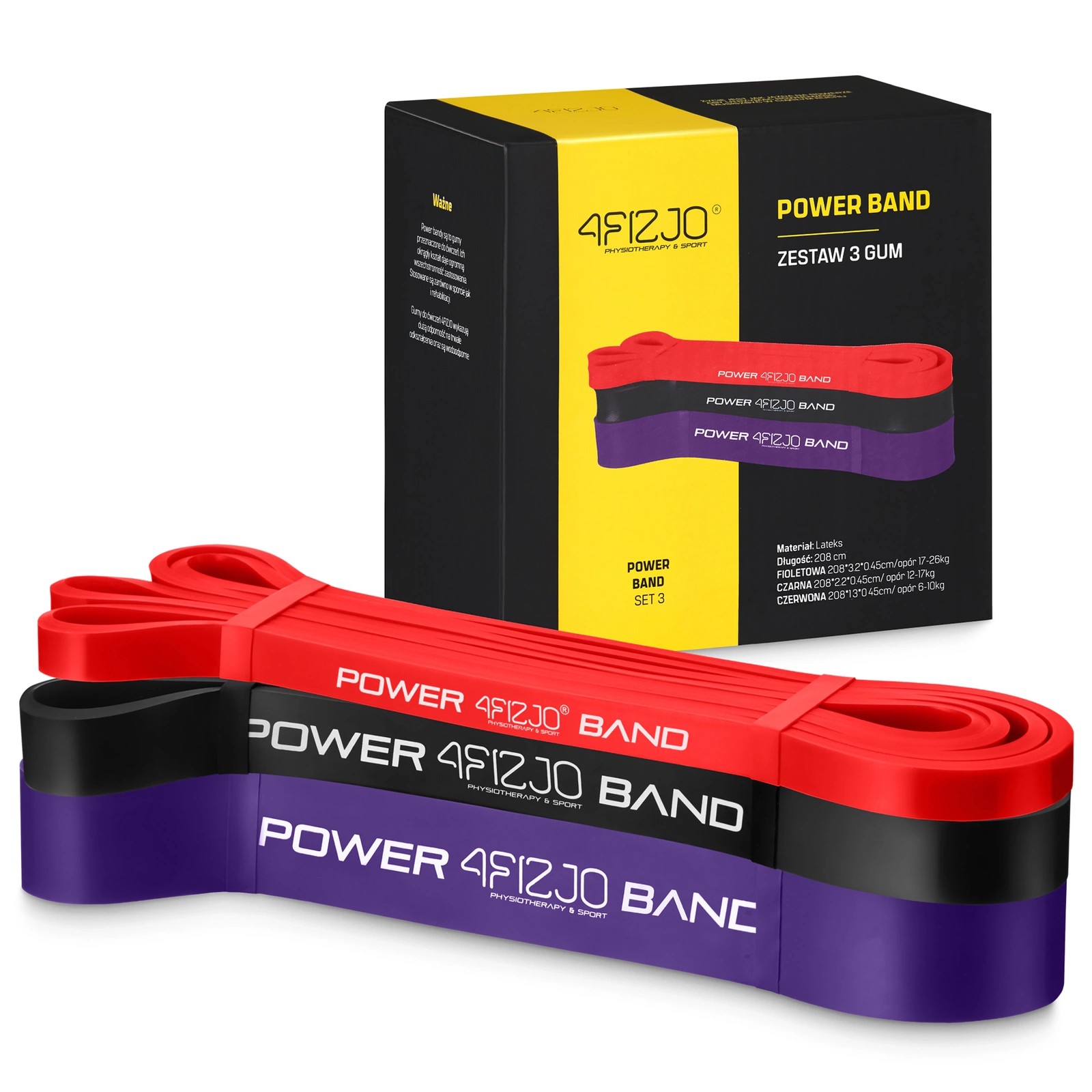 zestaw 3 gum treningowych do cwiczen power band fitness