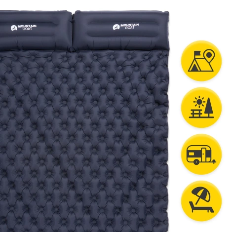 Dmuchany materac turystyczny dwuosobowy samopompujący Mountain Goat granatowy