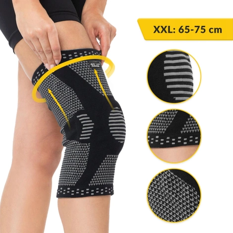 Elastyczna opaska na kolano ze stabilizacją rzepki XXL szara