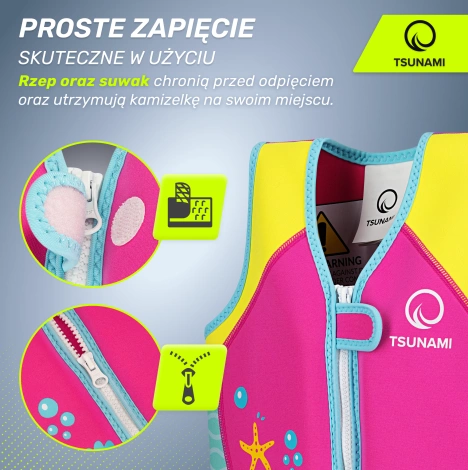 Kamizelka do pływania dla dzieci 3-6 lat TSUNAMI różowa