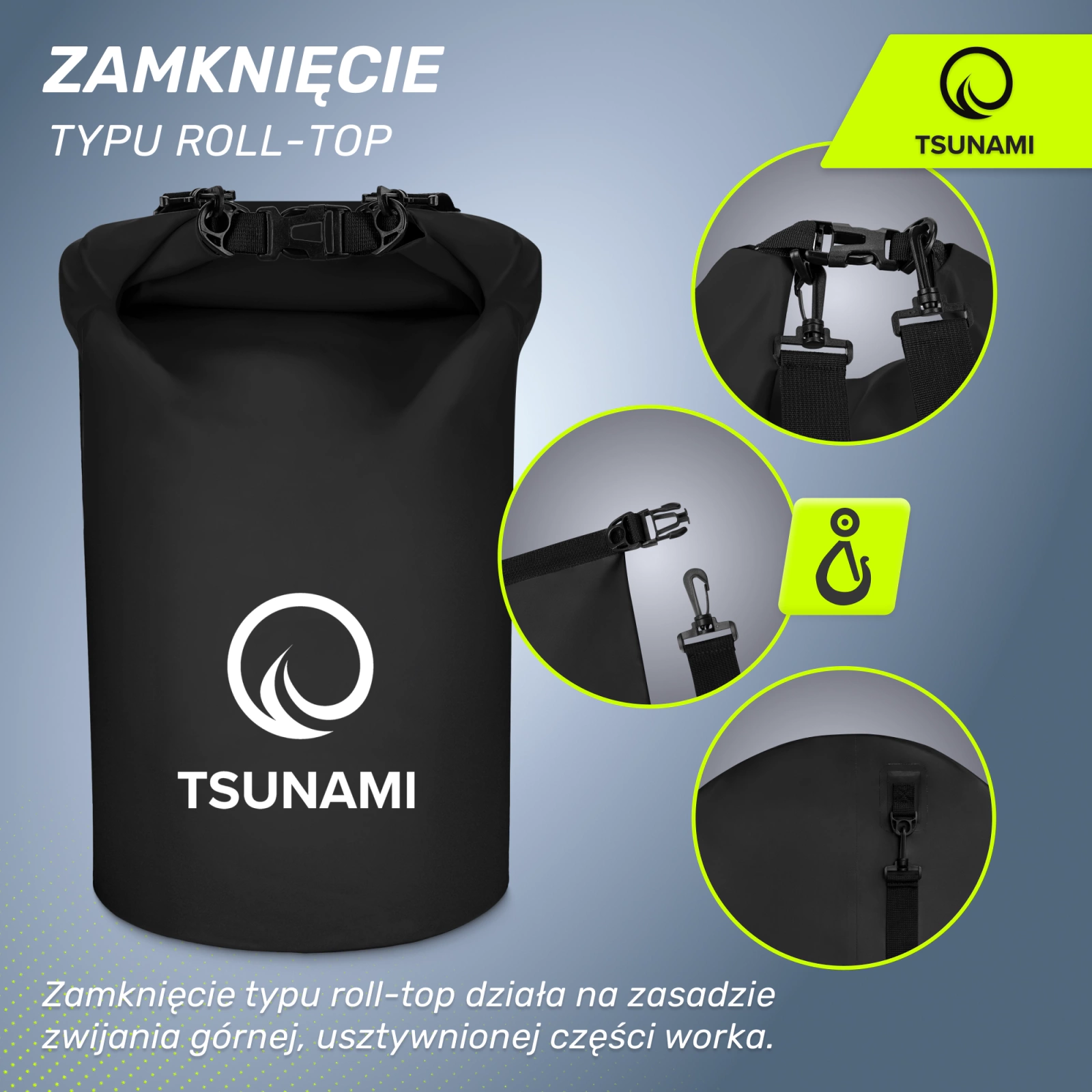 sportowy wodoodporny worek tsunami czarny