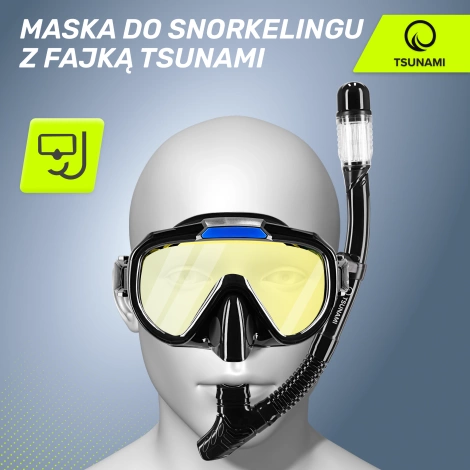 Maska do nurkowania snorkelingu z rurką TSUNAMI czarna