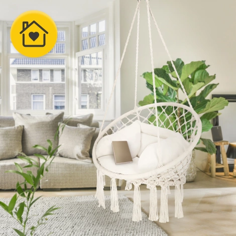 Huśtawka ogrodowa z poduszką BOHO beżowa