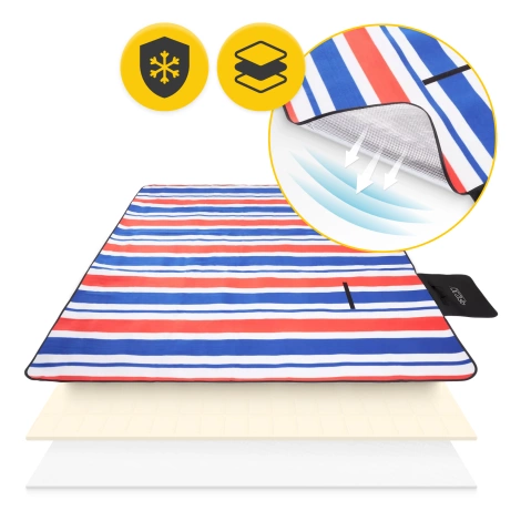 Koc piknikowy plażowy z izolacją 200 x 200 cm paski