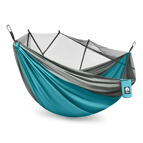 Hamak turystyczny dwuosobowy z moskiterią Mountain Goat szaro-turkusowy