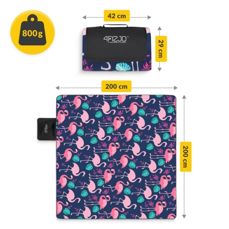 Koc piknikowy plażowy z izolacją 200 x 200 cm flamingi