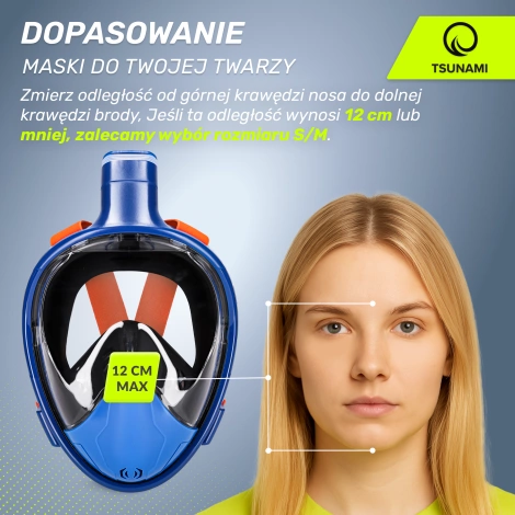 Maska do nurkowania pełnotwarzowa TSUNAMI S/M niebieska