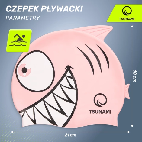 Czepek na basen dla dzieci TSUNAMI SHARK różowy