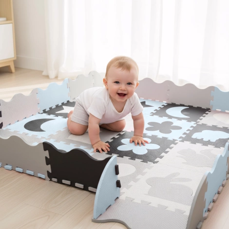 Mata edukacyjna dla dzieci puzzle 150 x 150 cm niebieski