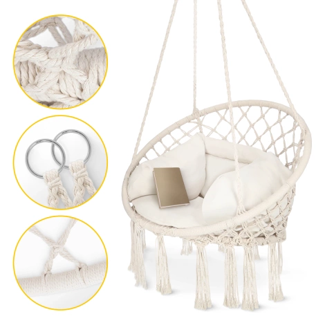 Huśtawka ogrodowa z poduszką BOHO beżowa