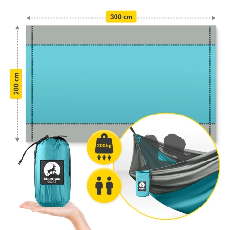 Hamak turystyczny dwuosobowy z moskiterią Mountain Goat szaro-turkusowy