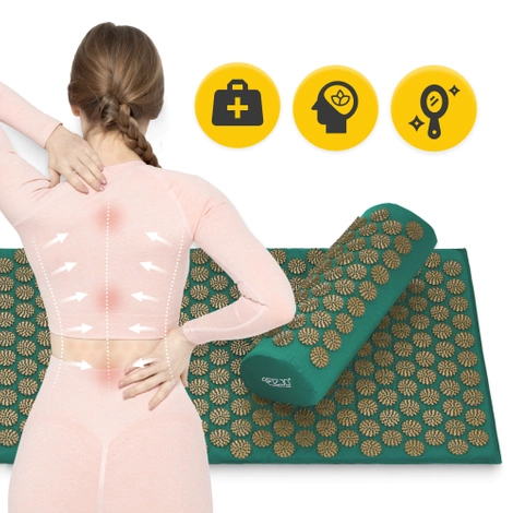 Duża mata do akupresury z poduszką klasyczna XL ciemnozielona