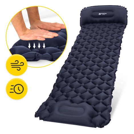 Dmuchany materac turystyczny jednoosobowy samopompujący Mountain Goat granatowy