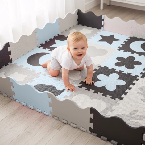 Mata edukacyjna dla dzieci puzzle 150 x 150 cm niebieski