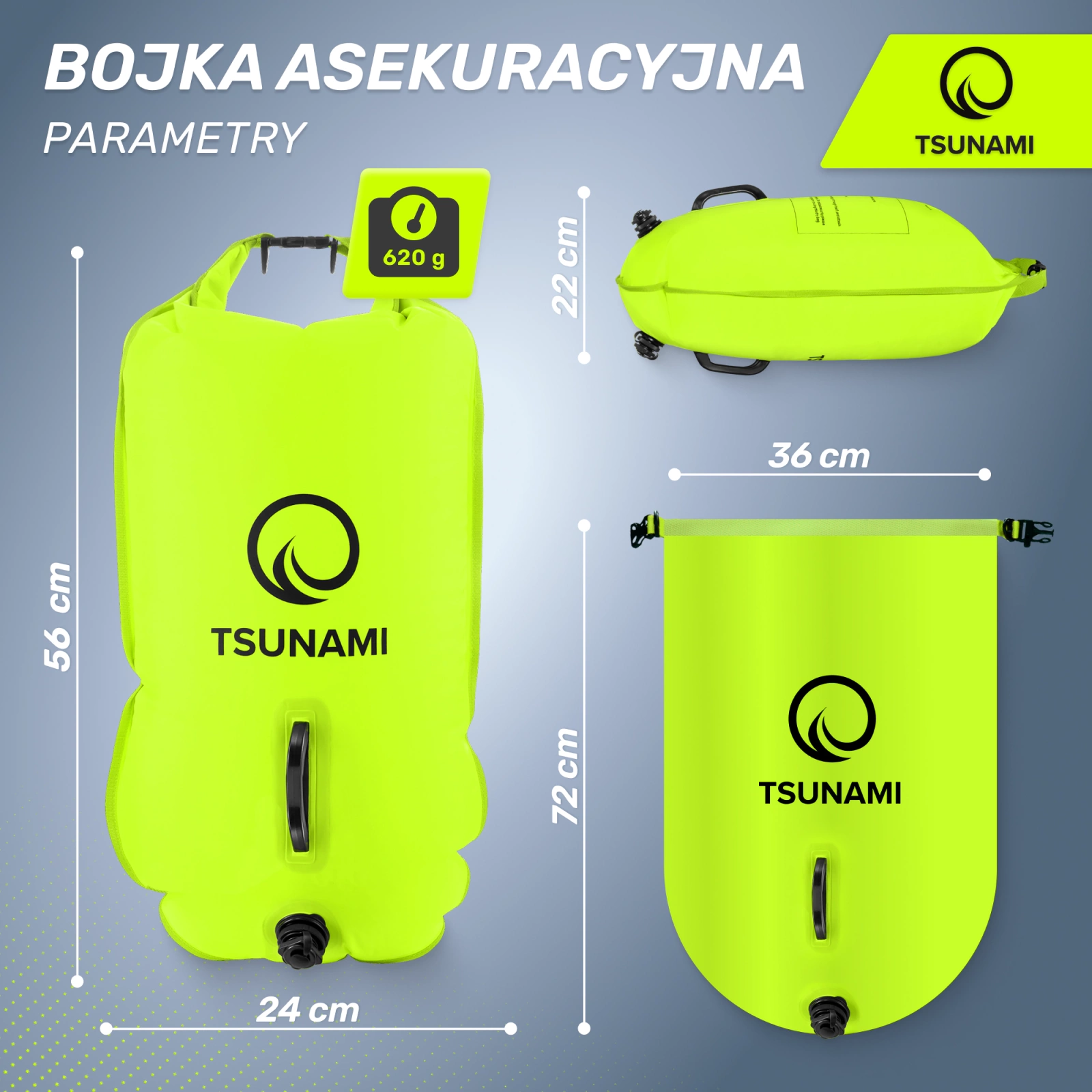 bojka boja asekuracyjna dmuchana z kieszenia do pływania