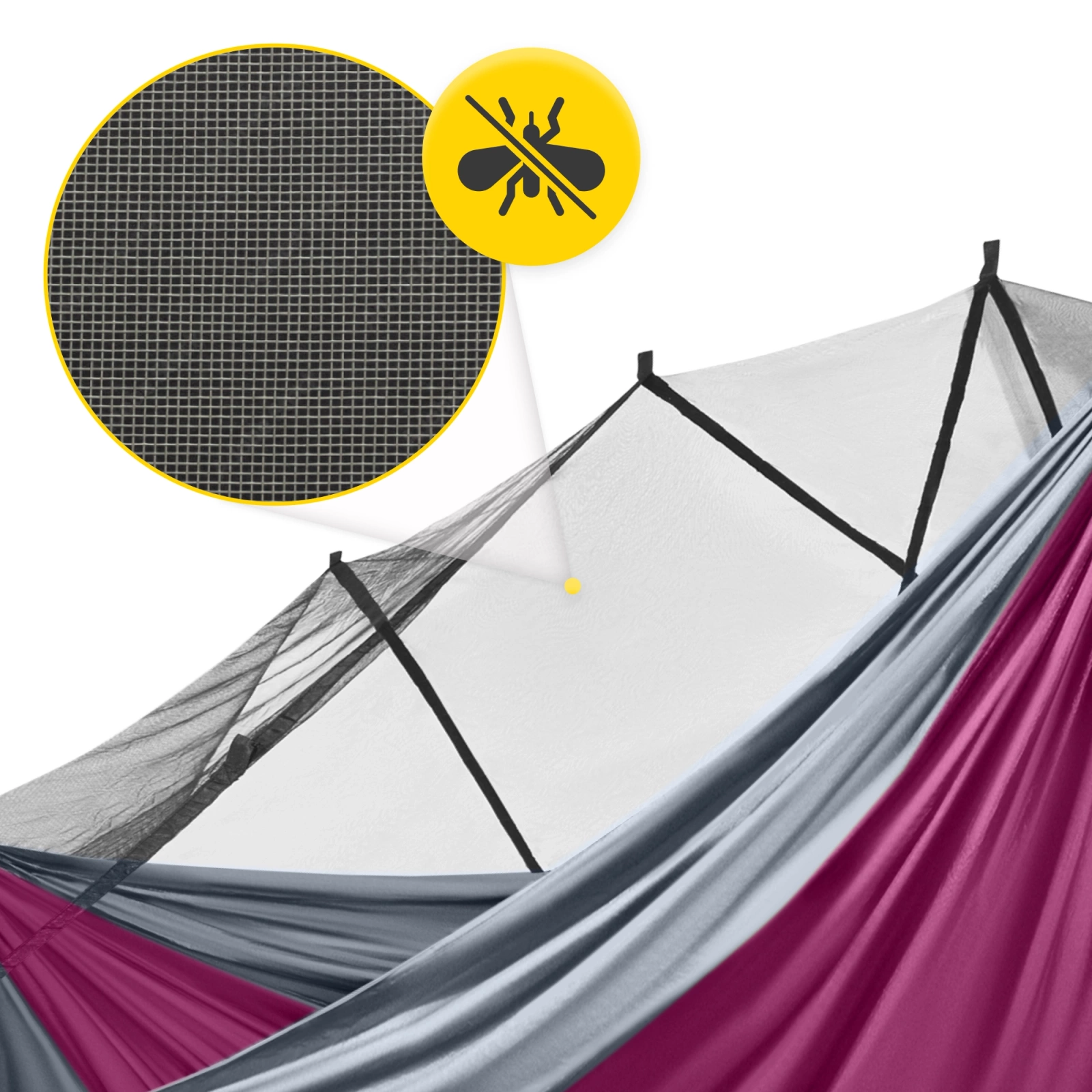 Hamak turystyczny jednoosobowy z moskiterią Mountain Goat szaro-różowy