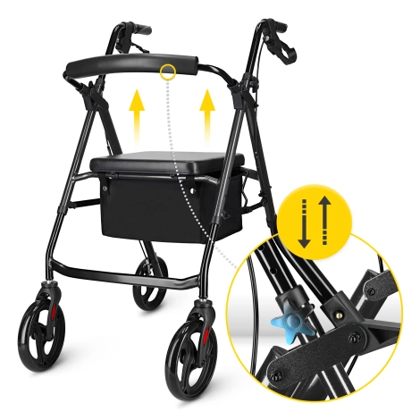 Chodzik czterokołowy z siedziskiem i torbą czarny