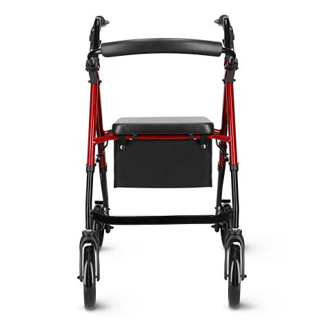 Chodzik czterokołowy z siedziskiem i torbą czerwony