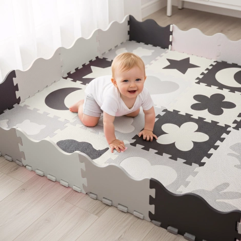 Mata edukacyjna dla dzieci puzzle 150 x 150 cm szara