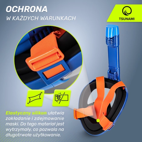 Maska do nurkowania pełnotwarzowa TSUNAMI L/XL niebieska