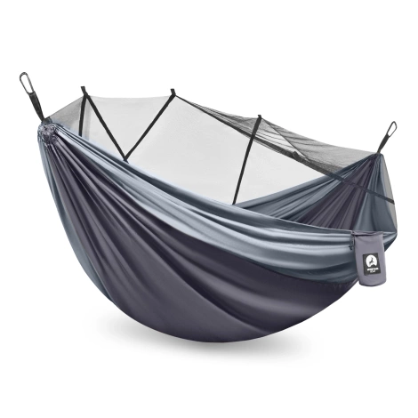 Hamak turystyczny jednoosobowy z moskiterią Mountain Goat szaro-grafitowy