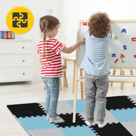 Mata edukacyjna dla dzieci puzzle 90 x 90 cm błękitna