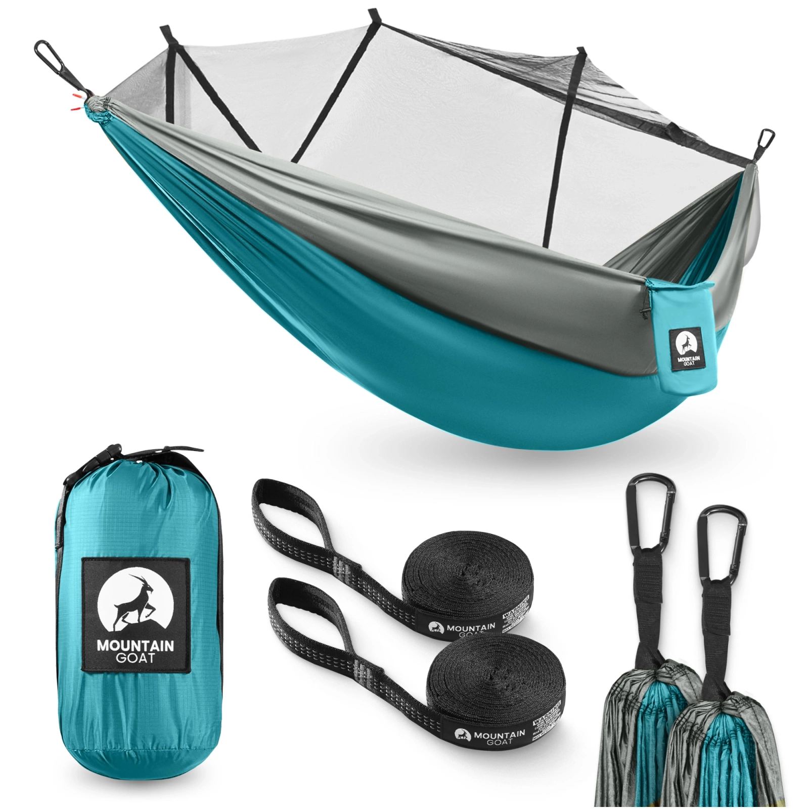 Hamak turystyczny jednoosobowy z moskiterią Mountain Goat szaro-turkusowy