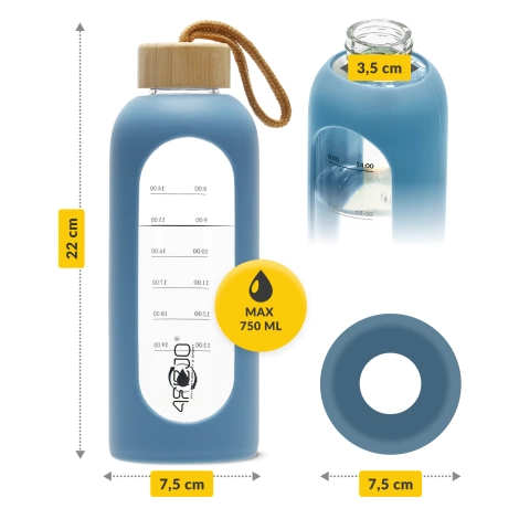 Butelka szklana na wodę 750 ml niebieska