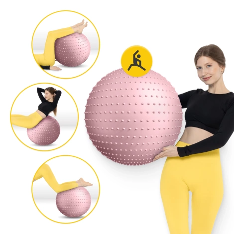 Piłka rehabilitacyjna z kolcami 65 cm różowa