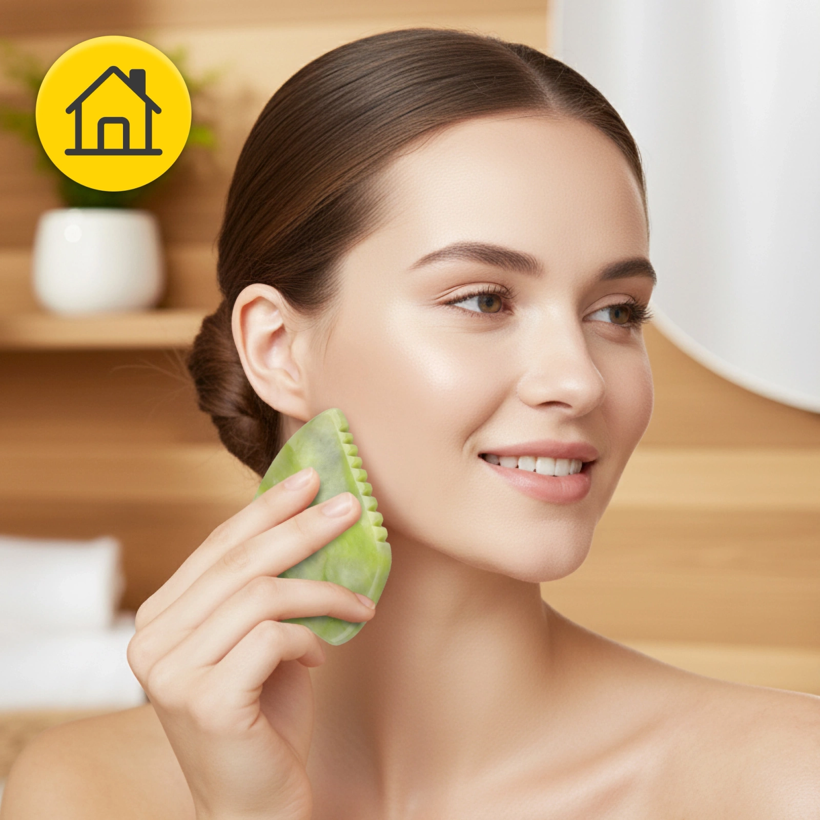 Karbowany kamień Gua Sha z naturalnego zielonego jadeitu