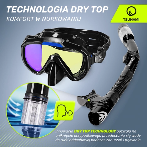 Maska do nurkowania snorkelingu z rurką TSUNAMI czarna