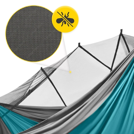Hamak turystyczny jednoosobowy z moskiterią Mountain Goat szaro-turkusowy