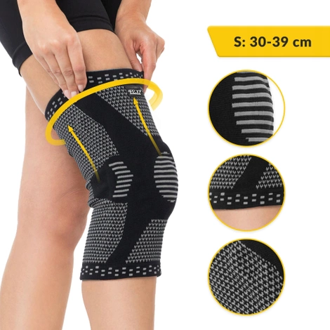 Elastyczna opaska na kolano ze stabilizacją rzepki S szara