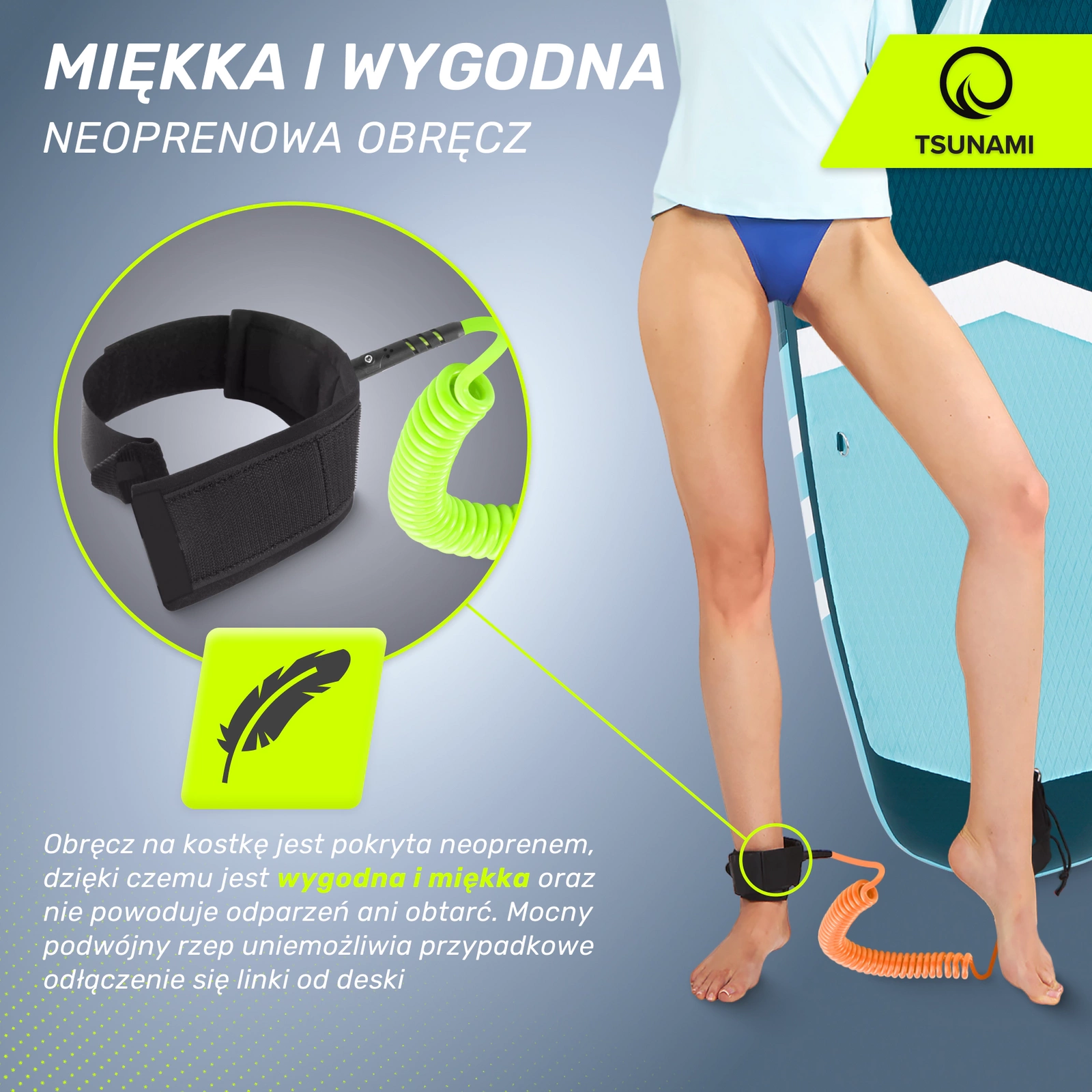 Bezpečnostní leash pro paddleboard TSUNAMI 3 m