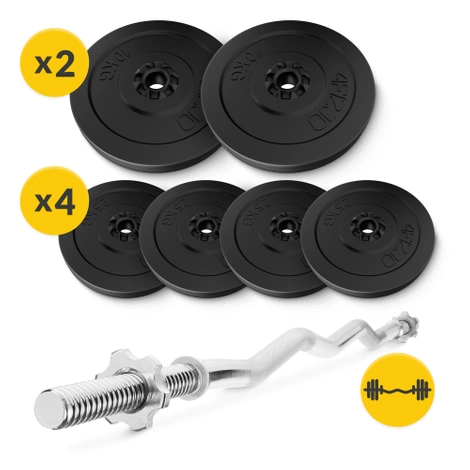 Zestaw kulturystyczny bitumiczny 40 kg + gryf lekko łamany 120 cm