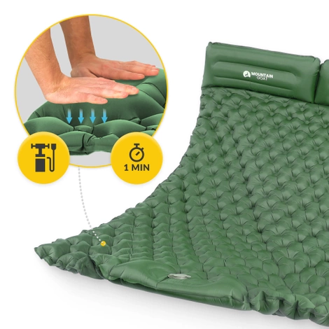 Dmuchany materac turystyczny dwuosobowy samopompujący Mountain Goat khaki