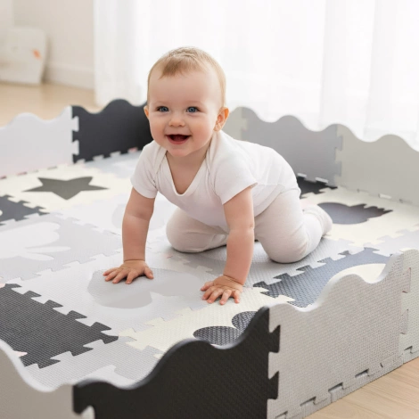 Mata edukacyjna dla dzieci puzzle 150 x 150 cm szara