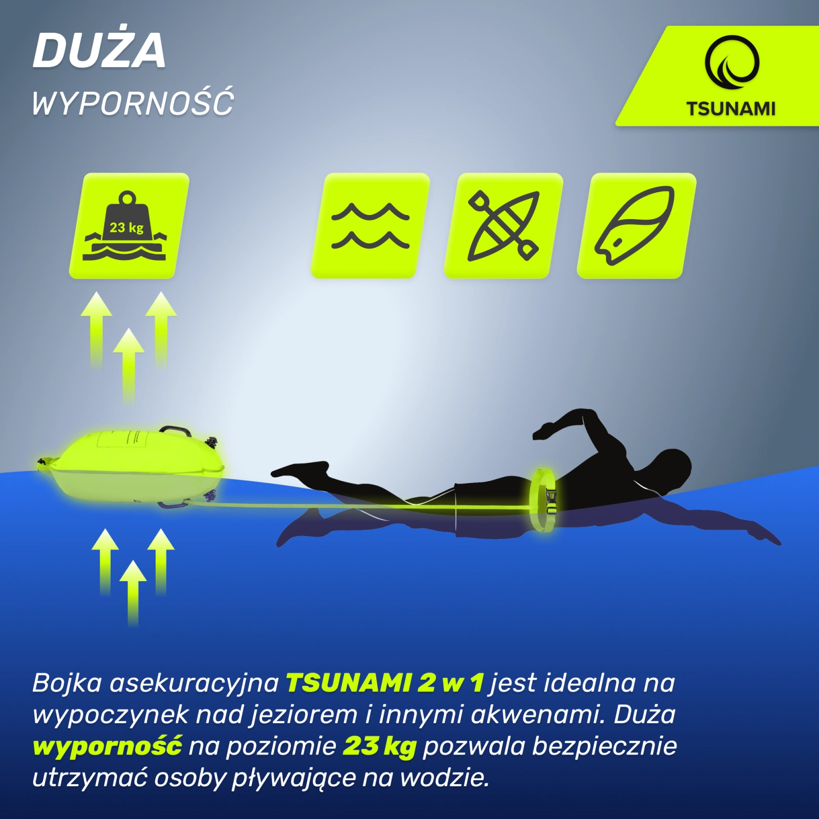 bojka boja asekuracyjna dmuchana z kieszenia do pływania