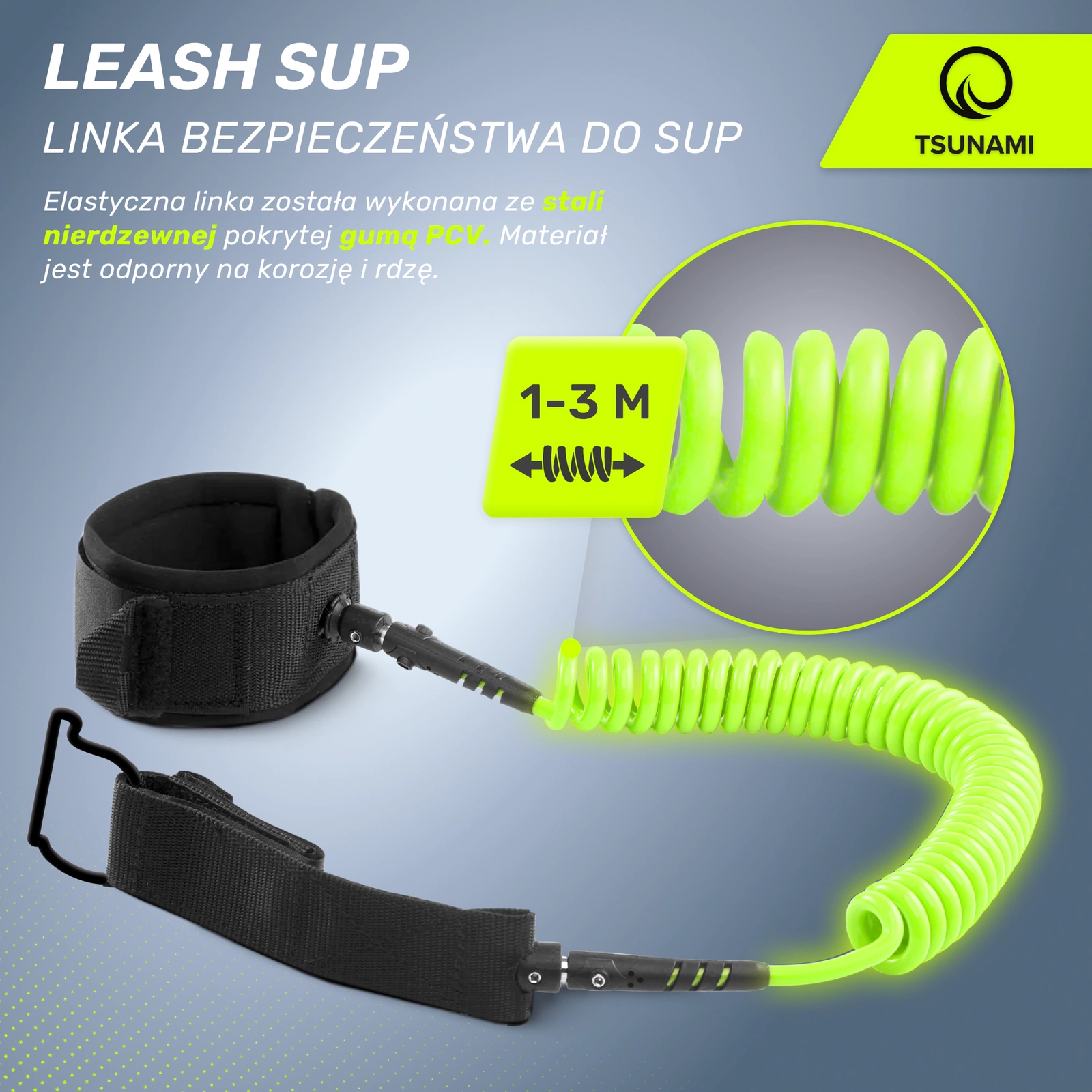 Bezpečnostní leash pro paddleboard TSUNAMI 3 m