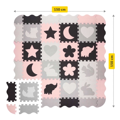 Mata edukacyjna dla dzieci puzzle 150 x 150 cm różowa