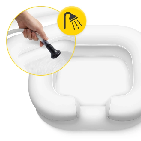 Nadmuchiwany basen do mycia głowy w łóżku z prysznicem