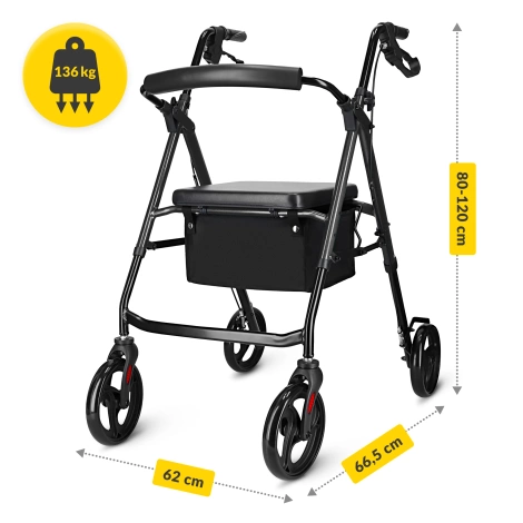 Chodzik czterokołowy z siedziskiem i torbą czarny